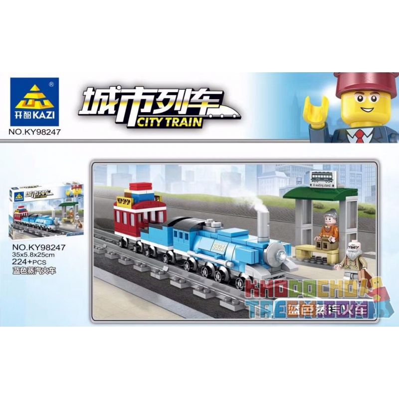 Kazi KY98247 98247 non  TÀU HƠI NƯỚC XANH (NHỎ) bộ đồ chơi xếp lắp ráp ghép mô hình Trains CITY TRAIN Tàu Hỏa 224 khối