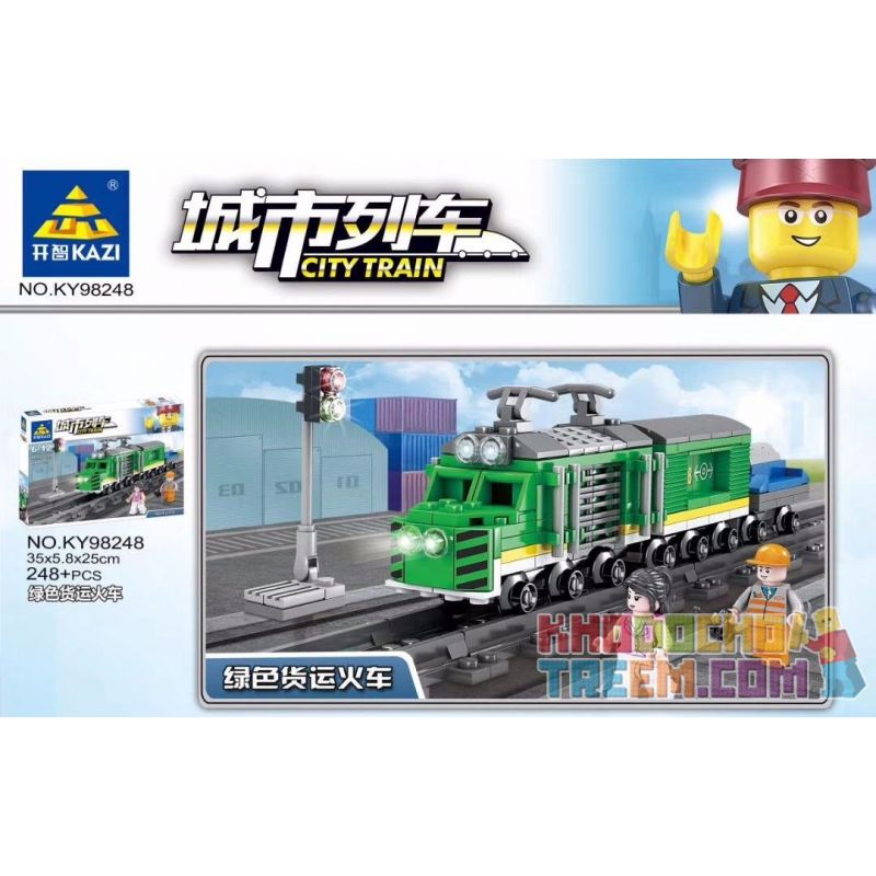 Kazi KY98248 98248 non  TÀU CHỞ HÀNG XANH (NHỎ) bộ đồ chơi xếp lắp ráp ghép mô hình Trains CITY TRAIN Tàu Hỏa 248 khối