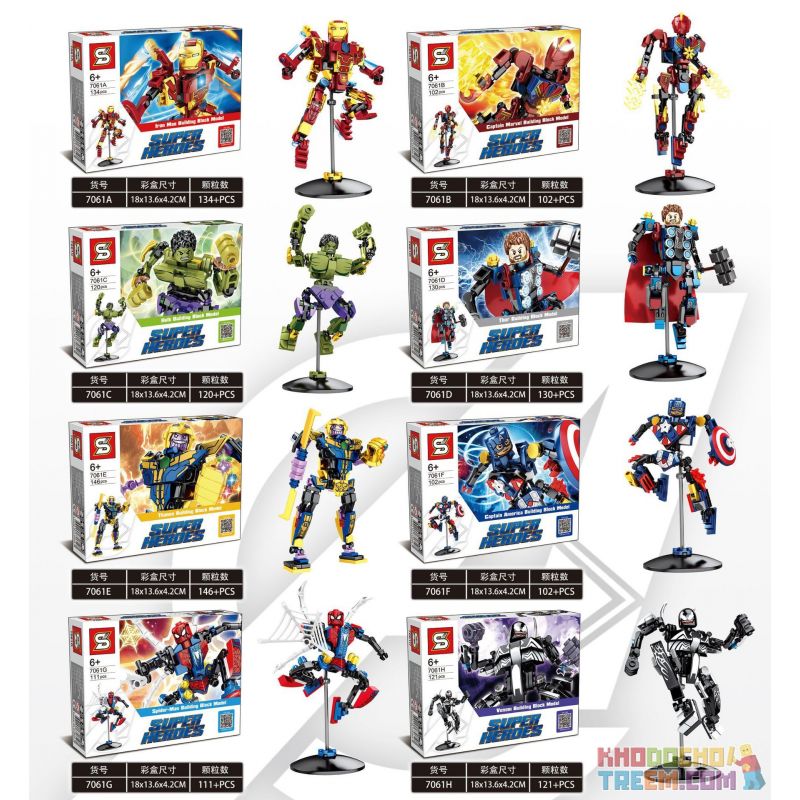 SHENG YUAN SY 7061 7061A 7061B 7061C 7061D 7061E 7061F 7061G 7061H Xếp hình kiểu Lego SUPER HEROES 8 Avengers Character Models 8 mô hình nhân vật Avengers gồm 8 hộp nhỏ 966 khối SHENG YUAN SY 7061 7061A 7061B 7061C 7061D 7061E 7061F 7061G 7061H Xếp hình kiểu Lego SUPER HEROES 8 Avengers Character Models 8 mô hình nhân vật Avengers gồm 8 hộp nhỏ 966 khối