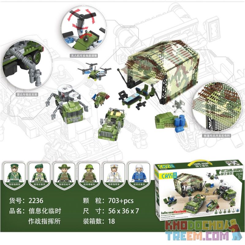 CAYI 2236 non  THÔNG TIN BỘ CHỈ HUY CHIẾN DỊCH TẠM THỜI bộ đồ chơi xếp lắp ráp ghép mô hình National Weapon INFORMATIONIZED TEMPORARY OPERATIONAL COMMAND POST Vũ Khí Quốc Gia 703 khối