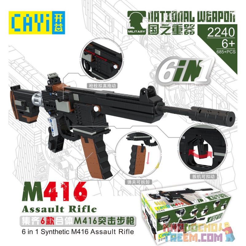 CAYI 2240 non  SÚNG TRƯỜNG TẤN CÔNG M416 TỔ HỢP bộ đồ chơi xếp lắp ráp ghép mô hình National Weapon M416 ASSAULT RIFLE Vũ Khí Quốc Gia 685 khối