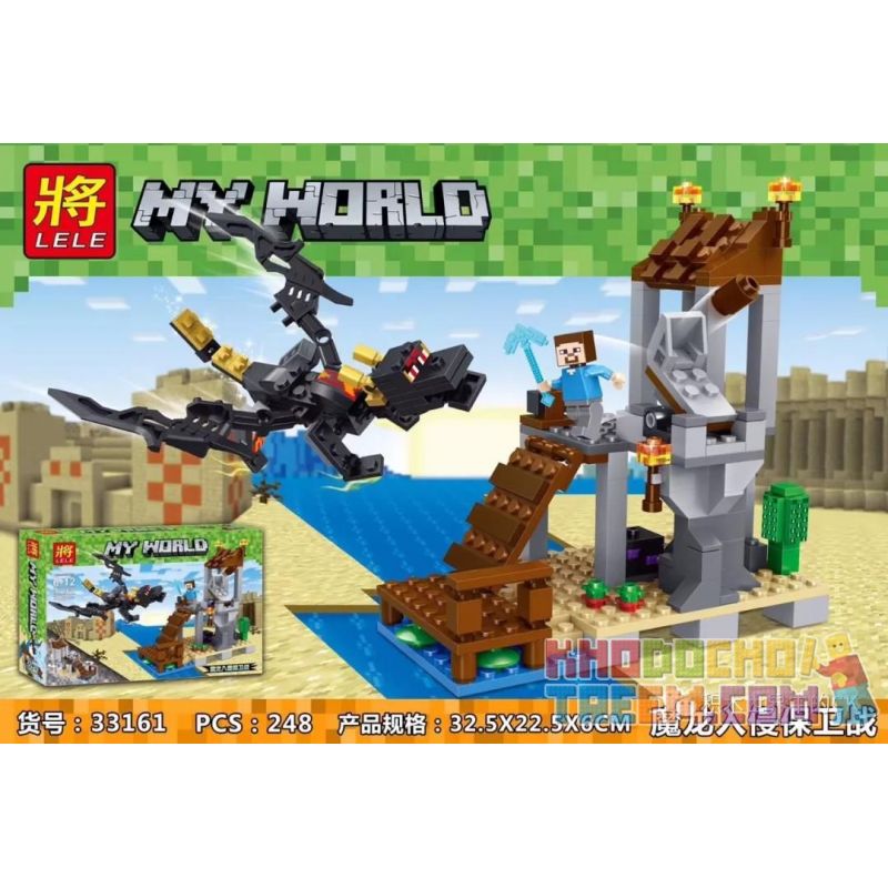 LELE 33161 non Lego CUỘC XÂM LƯỢC VÀ PHÒNG THỦ CỦA RỒNG bộ đồ chơi xếp lắp ráp ghép mô hình Minecraft THE DEFENSE OF DRAGON INVASION Game Xây Dựng 248 khối