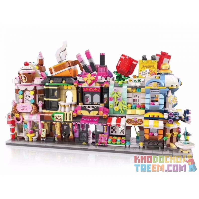 Enlighten C0101 0101 Qman C0101 0101 non  NHÀ TRÁNG MIỆNG QINXIN bộ đồ chơi xếp lắp ráp ghép mô hình Mini Modular CITY CORNER DESSERT SHOP Đường Phố Thu Nhỏ 348 khối