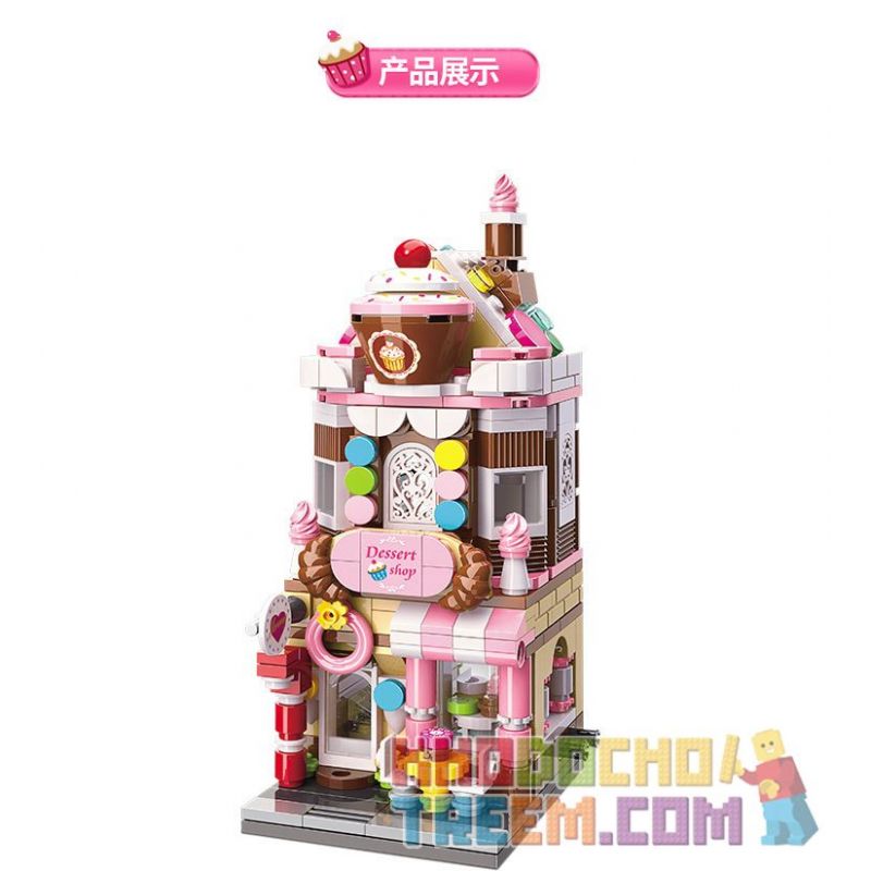 Enlighten C0101 0101 Qman C0101 0101 non  NHÀ TRÁNG MIỆNG QINXIN bộ đồ chơi xếp lắp ráp ghép mô hình Mini Modular CITY CORNER DESSERT SHOP Đường Phố Thu Nhỏ 348 khối