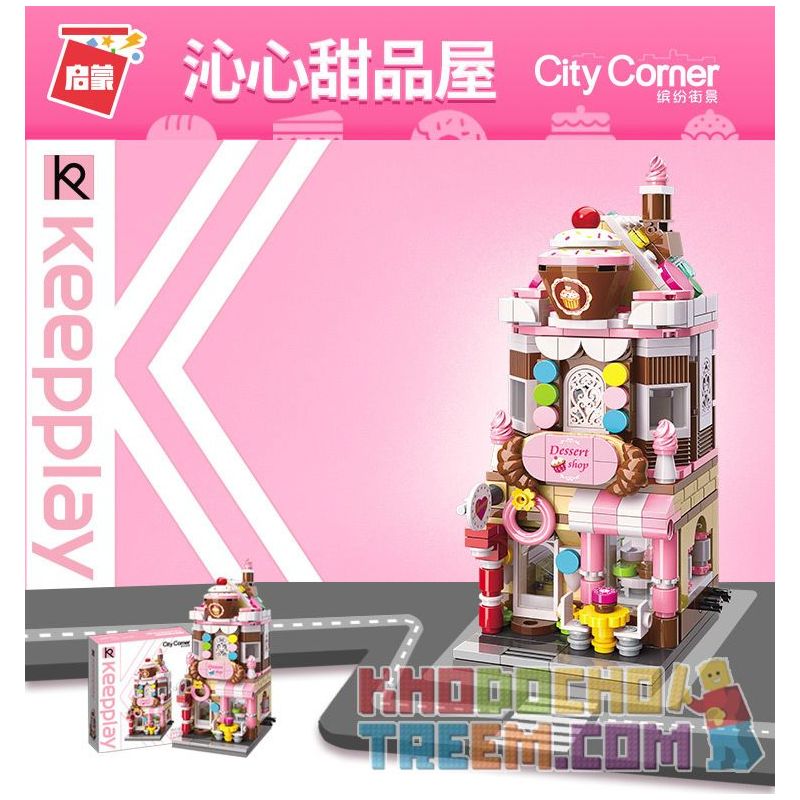 Enlighten C0101 0101 Qman C0101 0101 non  NHÀ TRÁNG MIỆNG QINXIN bộ đồ chơi xếp lắp ráp ghép mô hình Mini Modular CITY CORNER DESSERT SHOP Đường Phố Thu Nhỏ 348 khối