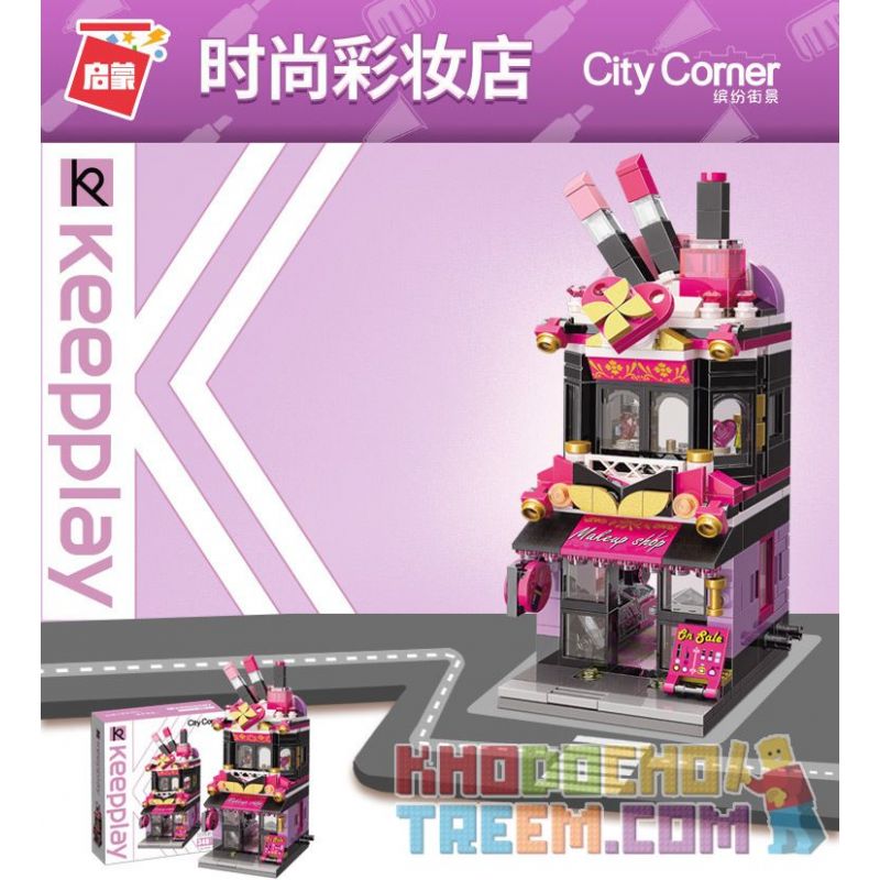 Enlighten C0103 0103 Qman C0103 0103 non  CỬA HÀNG TRANG ĐIỂM THỜI bộ đồ chơi xếp lắp ráp ghép mô hình Mini Modular CITY CORNER Đường Phố Thu Nhỏ 348 khối