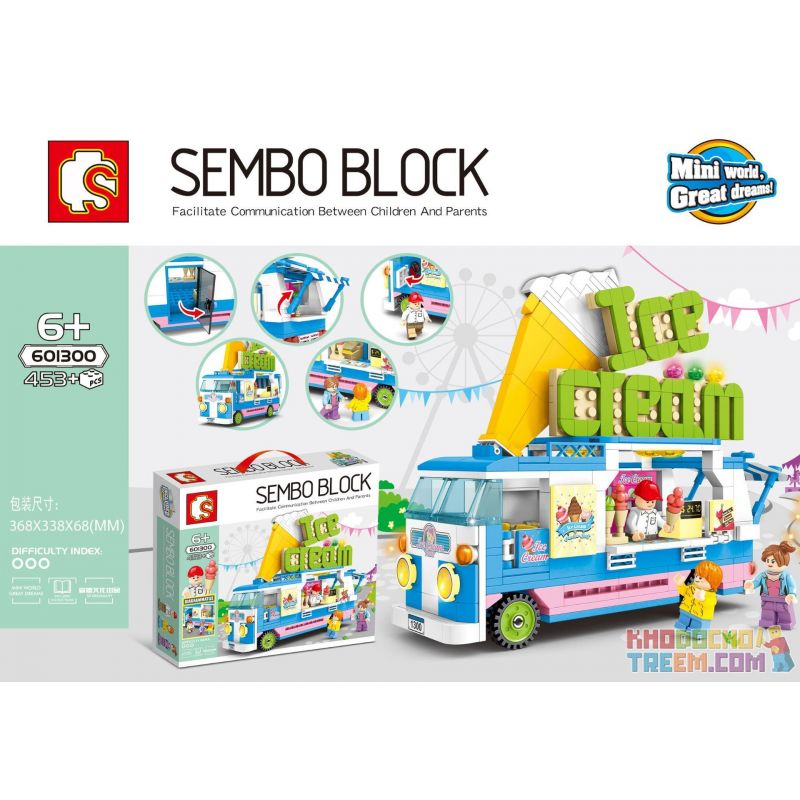 SEMBO 601300 non Lego XE BÁN KEM bộ đồ chơi xếp lắp ráp ghép mô hình City SEMBO BLOCK Thành Phố 453 khối
