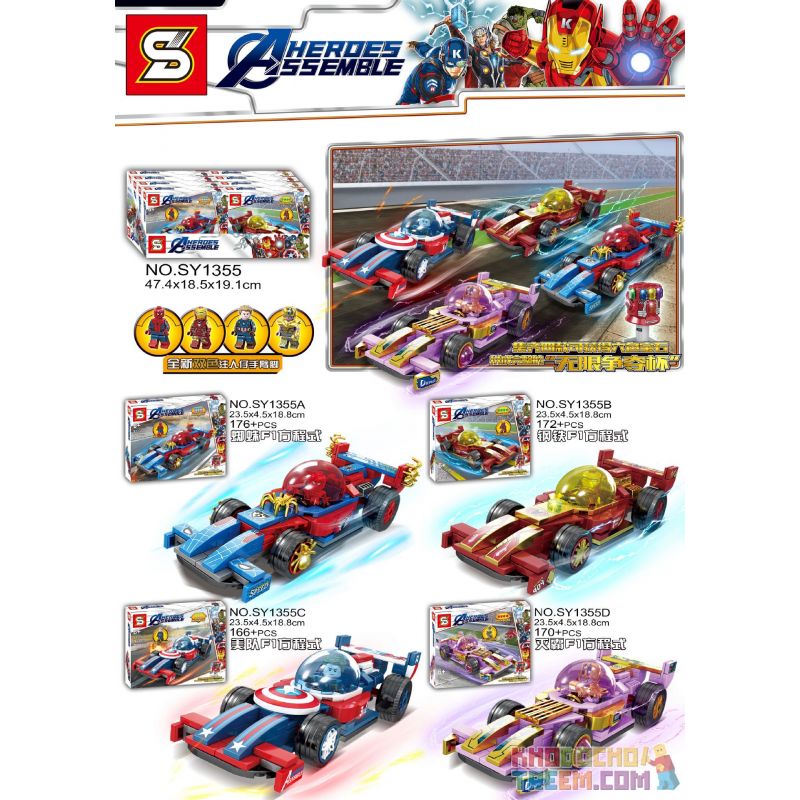 SHENG YUAN SY 1355 SY1355 1355 SY1355A 1355A SY1355B 1355B SY1355C 1355C SY1355D 1355D Xếp hình kiểu Lego SUPER HEROES Pull Back Car 4 Models Spider Formula 1, Steel Formula 1, American Team Formula 1 SHENG YUAN SY 1355 SY1355 1355 SY1355A 1355A SY1355B 1355B SY1355C 1355C SY1355D 1355D Xếp hình kiểu Lego SUPER HEROES Pull Back Car 4 Models Spider Formula 1, Steel Formula 1, American Team Formula 1