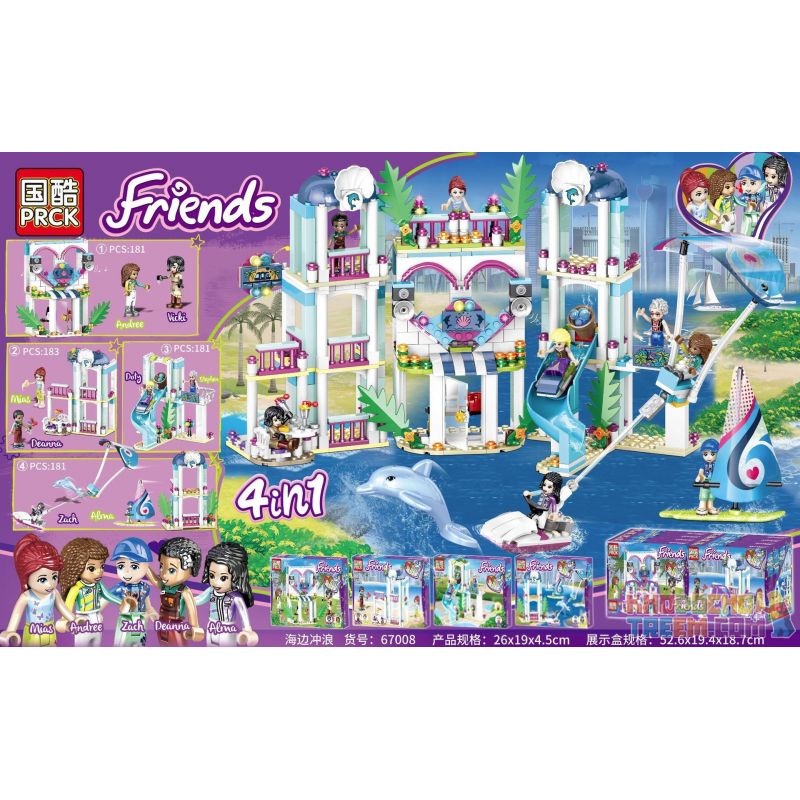 PRCK 67008 non Lego LƯỚT SÓNG BÃI BIỂN 4 KẾT HỢP bộ đồ chơi xếp lắp ráp ghép mô hình Friends Các Bạn Gái 726 khối