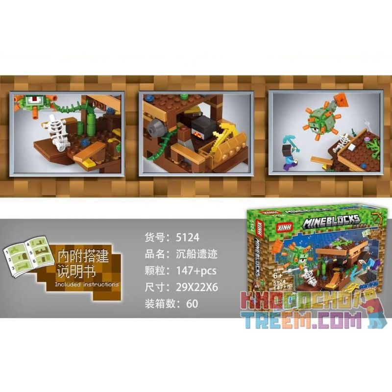 XINH 5124 non Lego SỰ CHÌM TÀU bộ đồ chơi xếp lắp ráp ghép mô hình Minecraft MINEBLOCKS Game Xây Dựng 147 khối