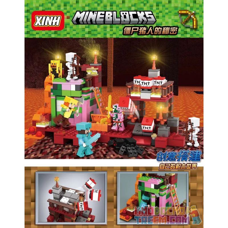 XINH 5123 non Lego BÍ MẬT CỦA THỢ SĂN ZOMBIE bộ đồ chơi xếp lắp ráp ghép mô hình Minecraft MINEBLOCKS Game Xây Dựng 462 khối