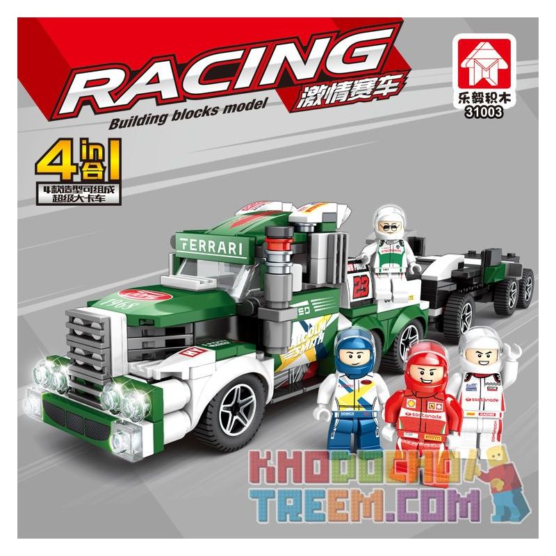 LEYI 31003A 31003B 31003C 31003D non Lego SIÊU XE TẢI KẾT HỢP 4 FORD MUSTANG-1968 FIESTA M-SPORT PORSCHE 919 FERRARI 488 bộ đồ chơi xếp lắp ráp ghép mô hình Racing Cuộc Đua 670 khối