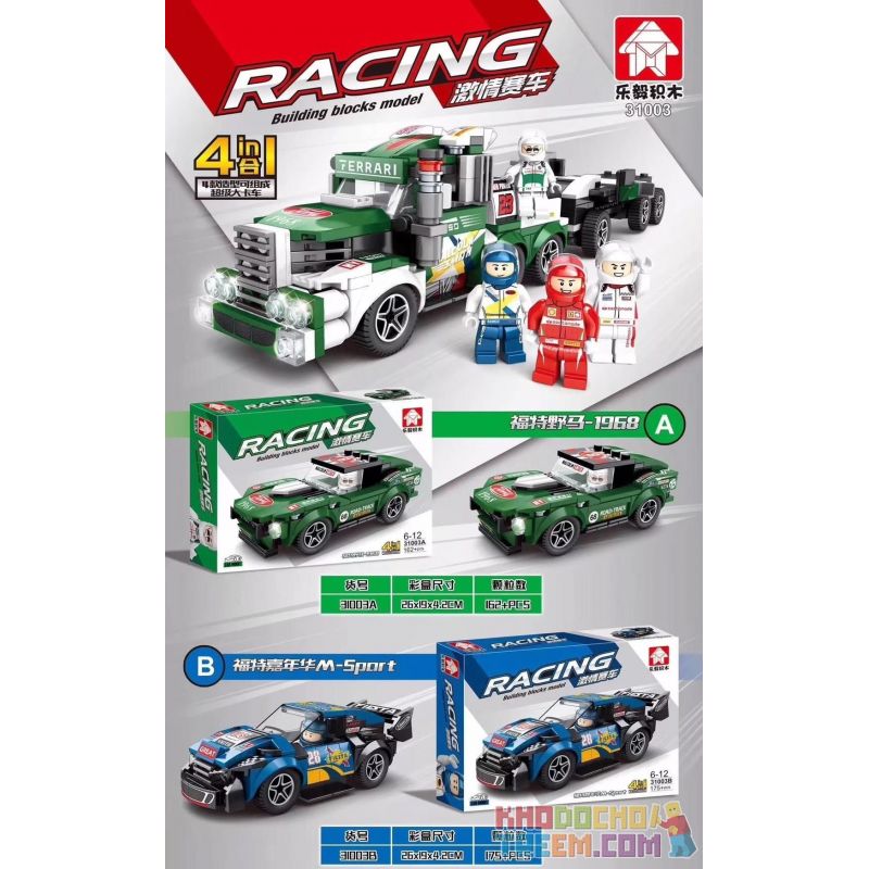 LEYI 31003A 31003B 31003C 31003D non  SIÊU XE TẢI KẾT HỢP 4 FORD MUSTANG-1968 FIESTA M-SPORT PORSCHE 919 FERRARI 488 bộ đồ chơi xếp lắp ráp ghép mô hình Racing Cuộc Đua 670 khối