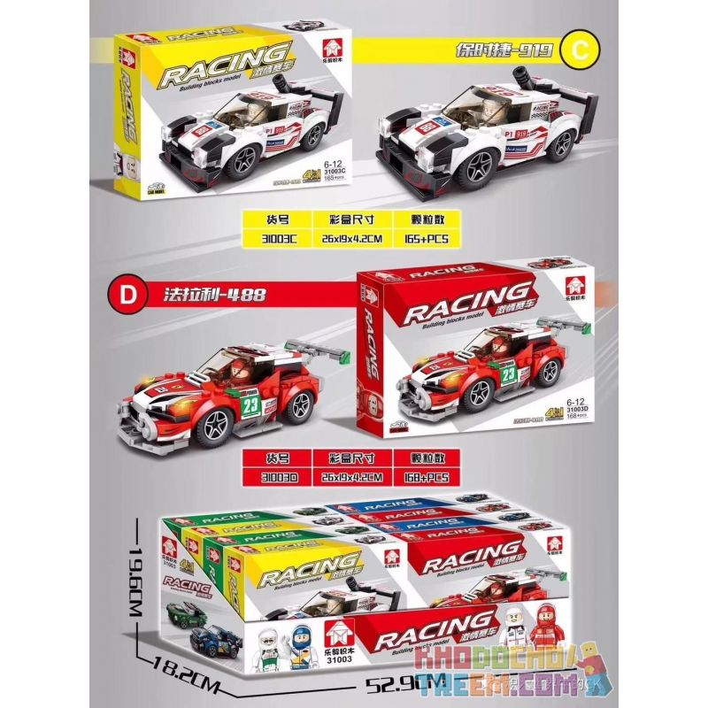 LEYI 31003A 31003B 31003C 31003D non  SIÊU XE TẢI KẾT HỢP 4 FORD MUSTANG-1968 FIESTA M-SPORT PORSCHE 919 FERRARI 488 bộ đồ chơi xếp lắp ráp ghép mô hình Racing Cuộc Đua 670 khối