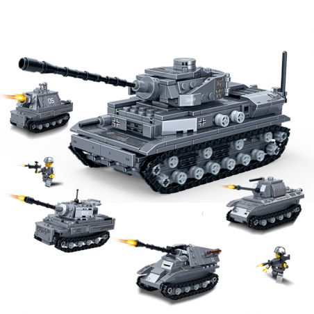 GUDI 8720 non  TỔ HỢP 4 XE TĂNG IV-H CỦA ĐỨC TRONG THẾ CHIẾN II HỔ TẤN CÔNG PHÁO TỰ HÀNH WASP TIGER PANTHER bộ đồ chơi xếp lắp ráp ghép mô hình Transformers Robot Đại Chiến Người Máy Biến Hình 836 khối