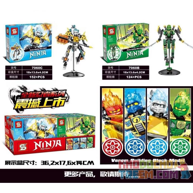 SHENG YUAN SY 7060A 7060B 7060C 7060D non Lego 4 PHANTOM NINJA MECHAS bộ đồ chơi xếp lắp ráp ghép mô hình The Lego Ninjago Movie NINJA MASTER Ninja Lốc Xoáy 511 khối