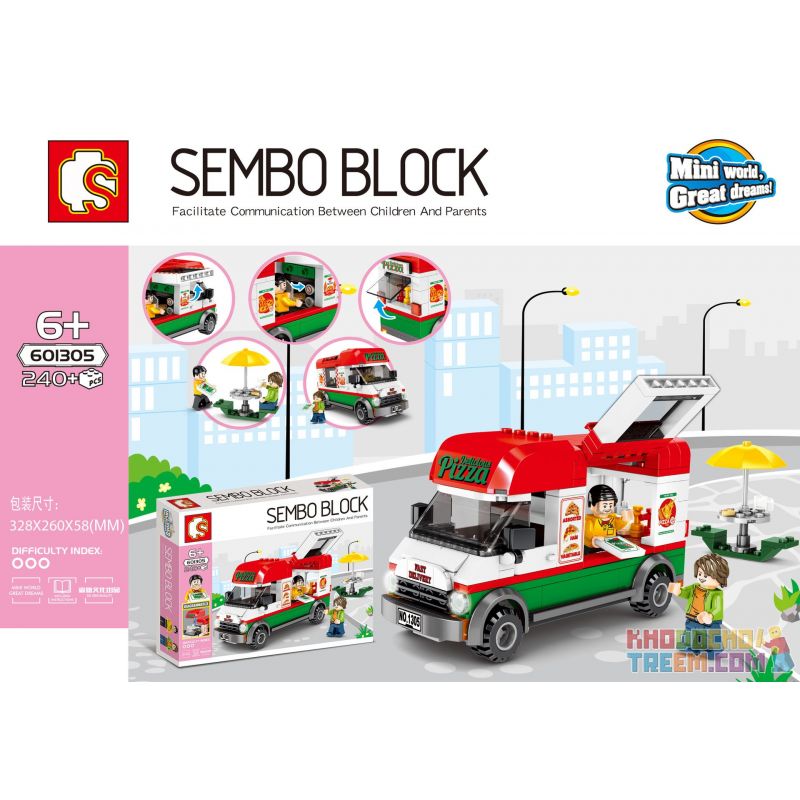 SEMBO 601305 non Lego XE PIZZA MANG ĐI bộ đồ chơi xếp lắp ráp ghép mô hình City SEMBO BLOCK Thành Phố 240 khối