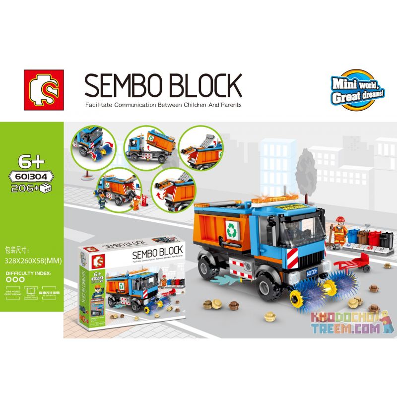 SEMBO 601304 non Lego XE VỆ SINH QUÉT ĐA CHỨC NĂNG bộ đồ chơi xếp lắp ráp ghép mô hình City SEMBO BLOCK Thành Phố 206 khối