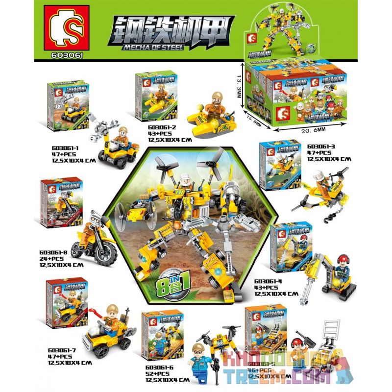 SEMBO 603061 non Lego 8 KẾT HỢP bộ đồ chơi xếp lắp ráp ghép mô hình Transformers MECHA OF STEEL Robot Đại Chiến Người Máy Biến Hình 349 khối