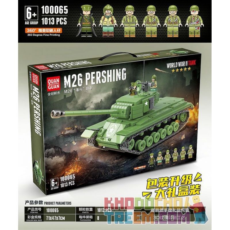 QuanGuan 100065 Quan Guan 100065 non Lego XE TĂNG HẠNG NẶNG M26 "PERSHING" bộ đồ chơi xếp lắp ráp ghép mô hình Military Army M26 PERSHING Quân Sự Bộ Đội 1013 khối