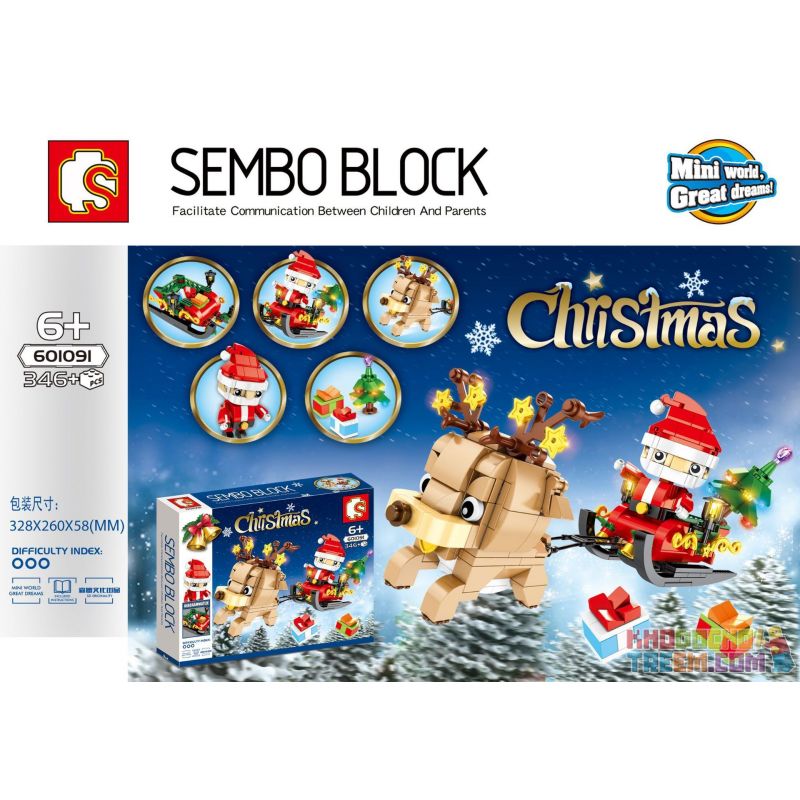 SEMBO 601091 non Lego ÔNG GIÀ NOEL TUẦN LỘC TRƯỢT TUYẾT bộ đồ chơi xếp lắp ráp ghép mô hình Technic CHRISTMAS Kỹ Thuật Công Nghệ Cao Mô Hình Phương Tiện 346 khối