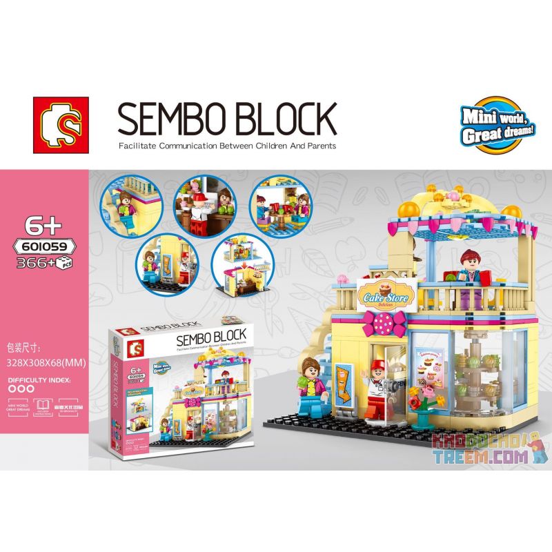 SEMBO 601059 non Lego TIỆM BÁNH bộ đồ chơi xếp lắp ráp ghép mô hình City SEMBO BLOCK Thành Phố 366 khối