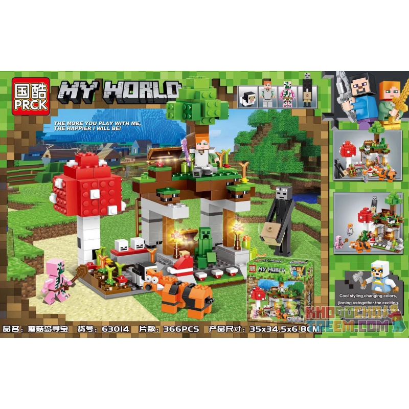 PRCK 63014 non Lego SĂN TÌM KHO BÁU TRÊN ĐẢO NẤM bộ đồ chơi xếp lắp ráp ghép mô hình Minecraft MY WORLD Game Xây Dựng 366 khối