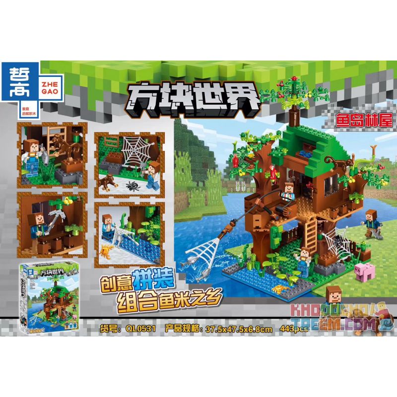 ZHEGAO QL0531 0531 non Lego NHÀ TRÊN ĐẢO CÁ bộ đồ chơi xếp lắp ráp ghép mô hình Minecraft Game Xây Dựng 443 khối