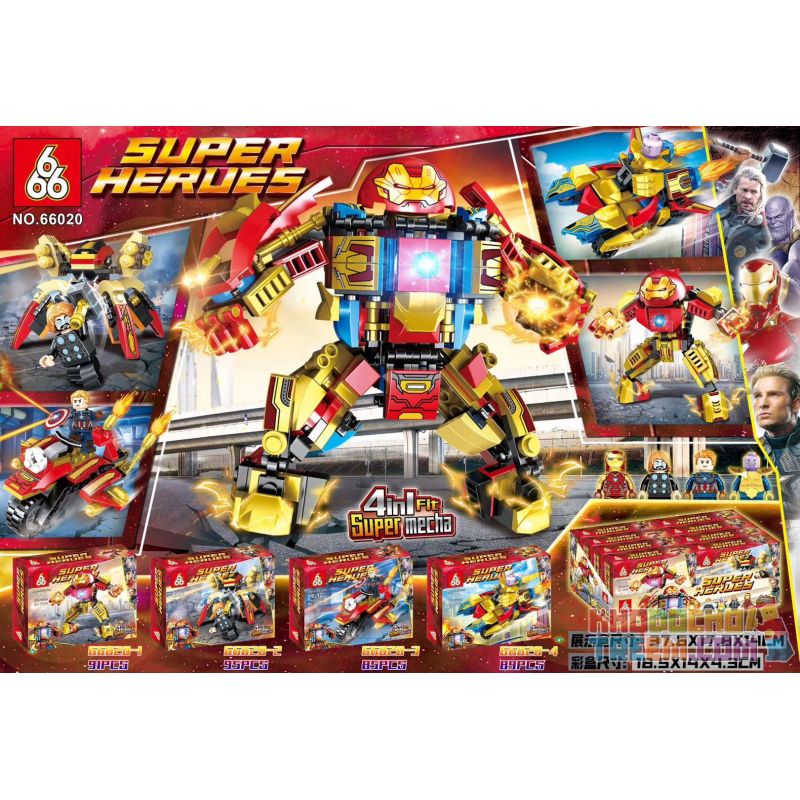 666 66020 non Lego 4 TỔ HỢP CƠ KHÍ THÉP bộ đồ chơi xếp lắp ráp ghép mô hình Super Heroes Siêu Nhân Anh Hùng 360 khối