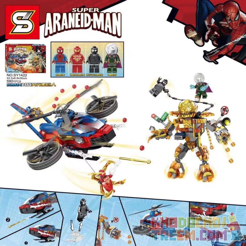 SHENG YUAN SY SY1422 1422 non Lego NGƯỜI NHỆN VS. KHỔNG LỒ NGUYÊN TỐ LỬA bộ đồ chơi xếp lắp ráp ghép mô hình Super Heroes Siêu Nhân Anh Hùng 590 khối
