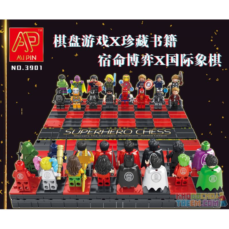 AIPIN 3901 non  SÁCH VỀ CỜ VUA bộ đồ chơi xếp lắp ráp ghép mô hình Super Heroes SUPERHEROE CHESS Siêu Nhân Anh Hùng 1507 khối