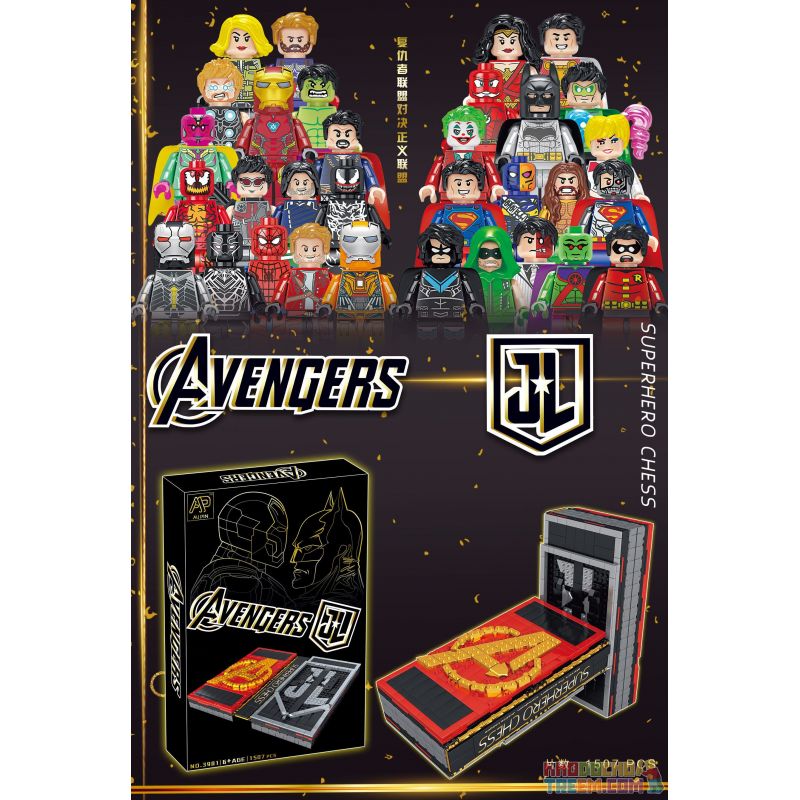 AIPIN 3901 non  SÁCH VỀ CỜ VUA bộ đồ chơi xếp lắp ráp ghép mô hình Super Heroes SUPERHEROE CHESS Siêu Nhân Anh Hùng 1507 khối