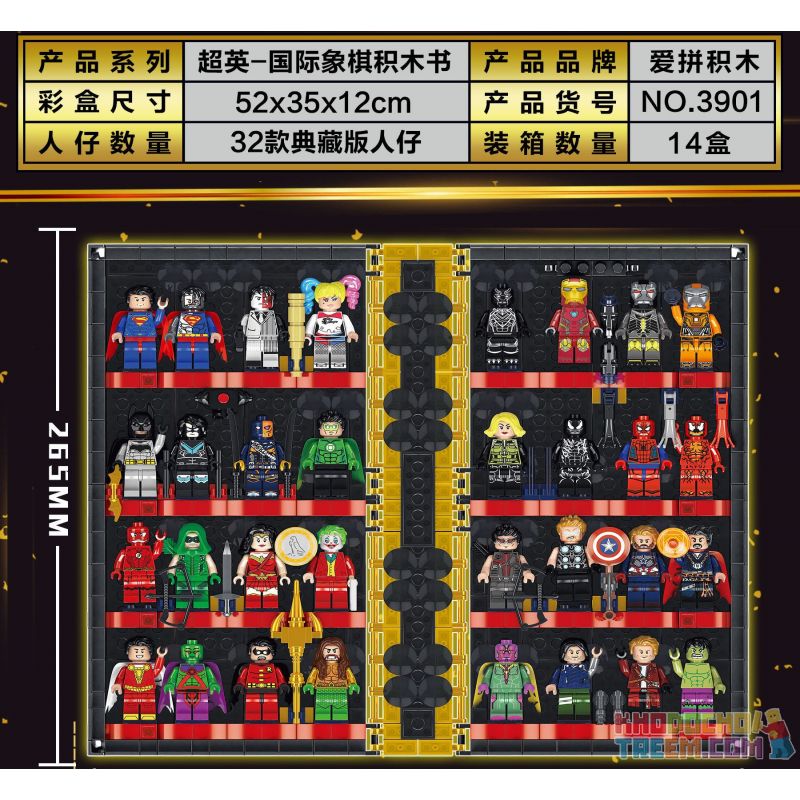 AIPIN 3901 non  SÁCH VỀ CỜ VUA bộ đồ chơi xếp lắp ráp ghép mô hình Super Heroes SUPERHEROE CHESS Siêu Nhân Anh Hùng 1507 khối