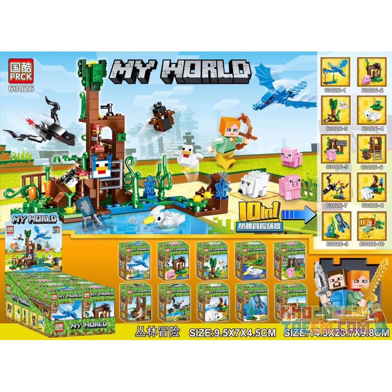 PRCK 63026 non Lego 10 CUỘC PHIÊU LƯU TRONG RỪNG bộ đồ chơi xếp lắp ráp ghép mô hình Minecraft MY WORLD Game Xây Dựng