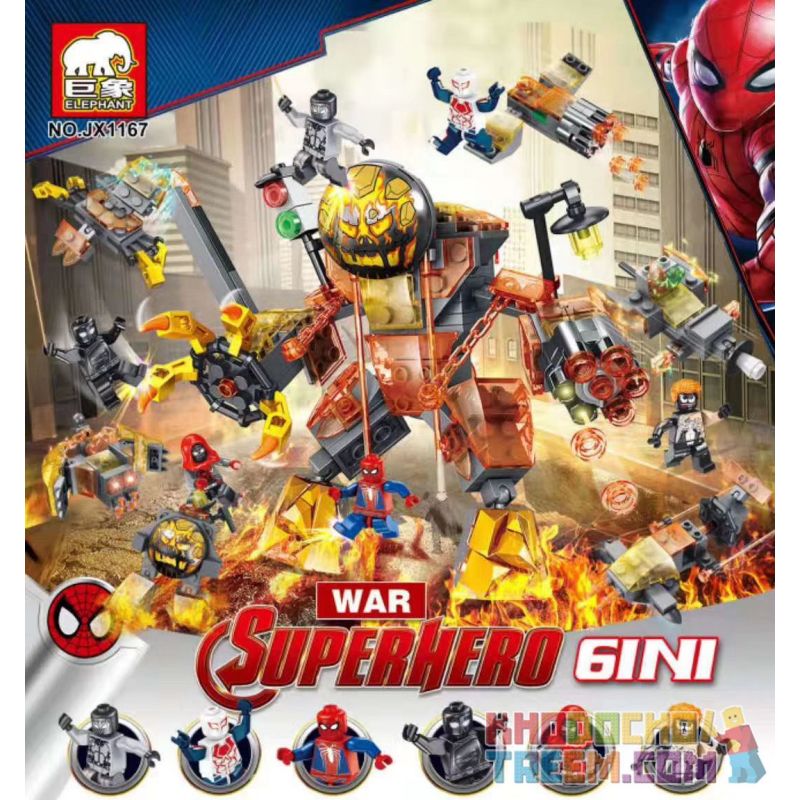 ELEPHANT JX1167 1167 Xếp hình kiểu Lego Super Heroes Spider-Man Vs Molten  Man 6 Combinations Sự Kết Hợp Giữa Spider-Man Và Molten 6 giá sốc rẻ nhất