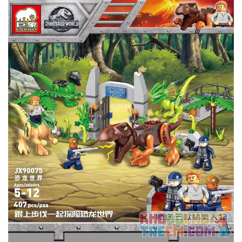 ELEPHANT JX90075 90075 non Lego THẾ GIỚI KHỦNG LONG bộ đồ chơi xếp lắp ráp ghép mô hình Jurassic World 407 khối
