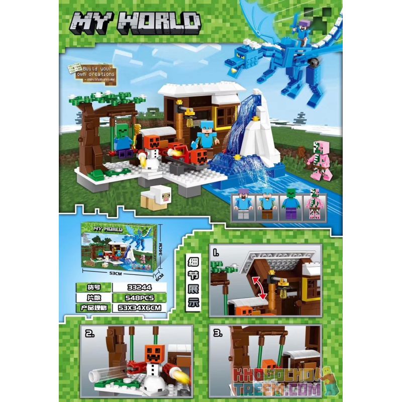 33244 non  CẢNH LỀU TUYẾT TRONG MINECRAFT bộ đồ chơi xếp lắp ráp ghép mô hình MY WORLD Game Xây Dựng 548 khối