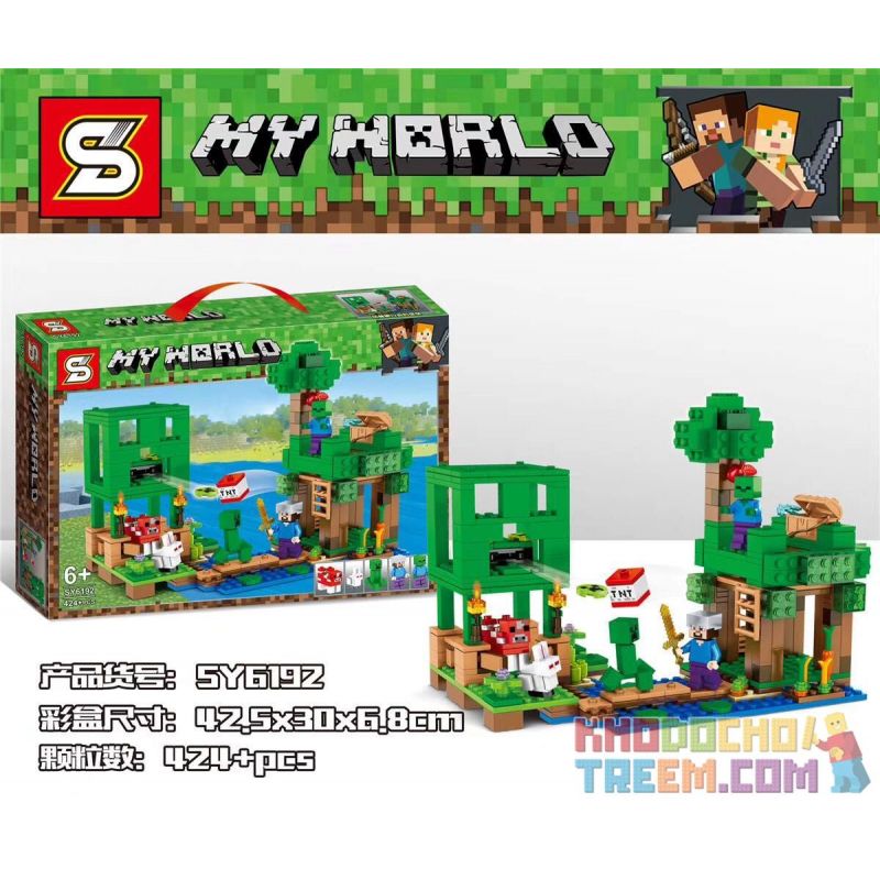 SHENG YUAN SY SY6192 6192 non Lego THẾ GIỚI CỦA TÔI bộ đồ chơi xếp lắp ráp ghép mô hình Minecraft MY WORLD Game Xây Dựng 424 khối