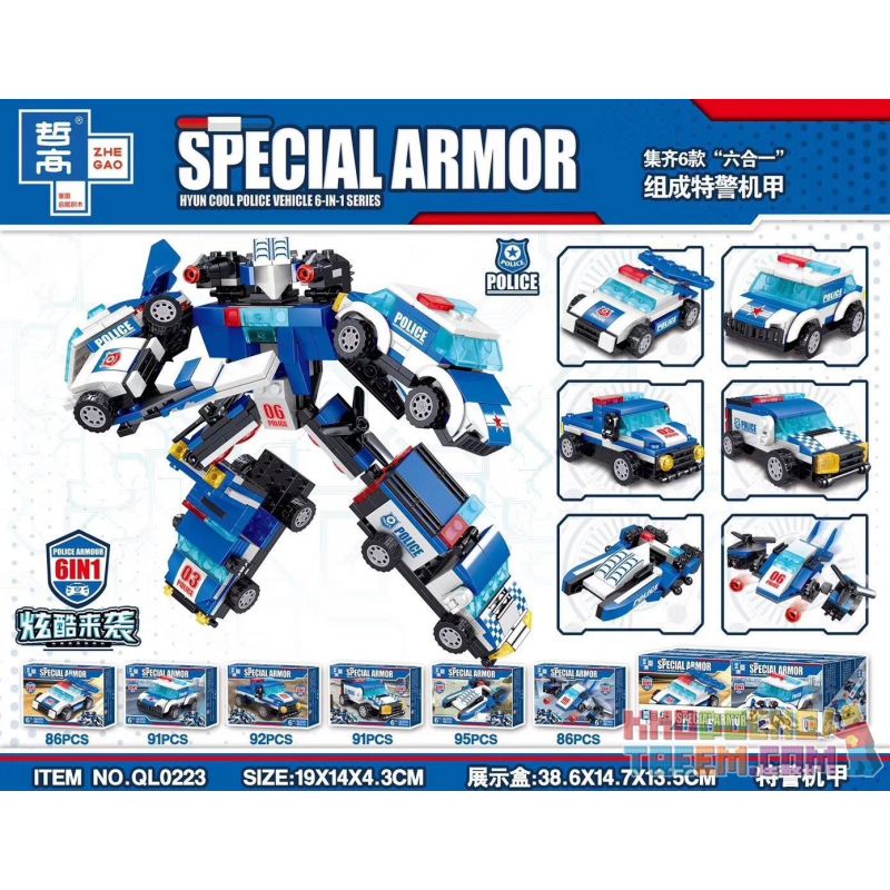 ZHEGAO QL0223 0223 non Lego CẢNH SÁT ĐẶC BIỆT MECH 6 KẾT HỢP bộ đồ chơi xếp lắp ráp ghép mô hình Creator SPECIAL ARMOR HYUN COOL VEHICLE 6-IN-1 SERIES Sáng Tạo 541 khối