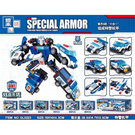 ZHEGAO QL0223 0223 non  CẢNH SÁT ĐẶC BIỆT MECH 6 KẾT HỢP bộ đồ chơi xếp lắp ráp ghép mô hình Creator SPECIAL ARMOR HYUN COOL VEHICLE 6-IN-1 SERIES Sáng Tạo 541 khối