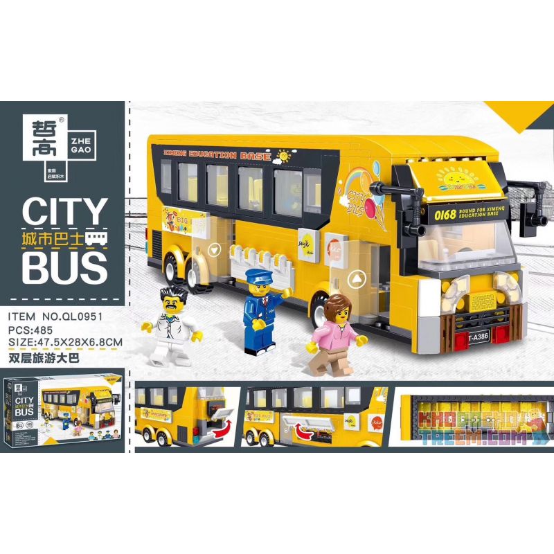 ZHEGAO QL0951 0951 non Lego XE BUÝT DU LỊCH HAI TẦNG bộ đồ chơi xếp lắp ráp ghép mô hình City CITYBUS Thành Phố 485 khối