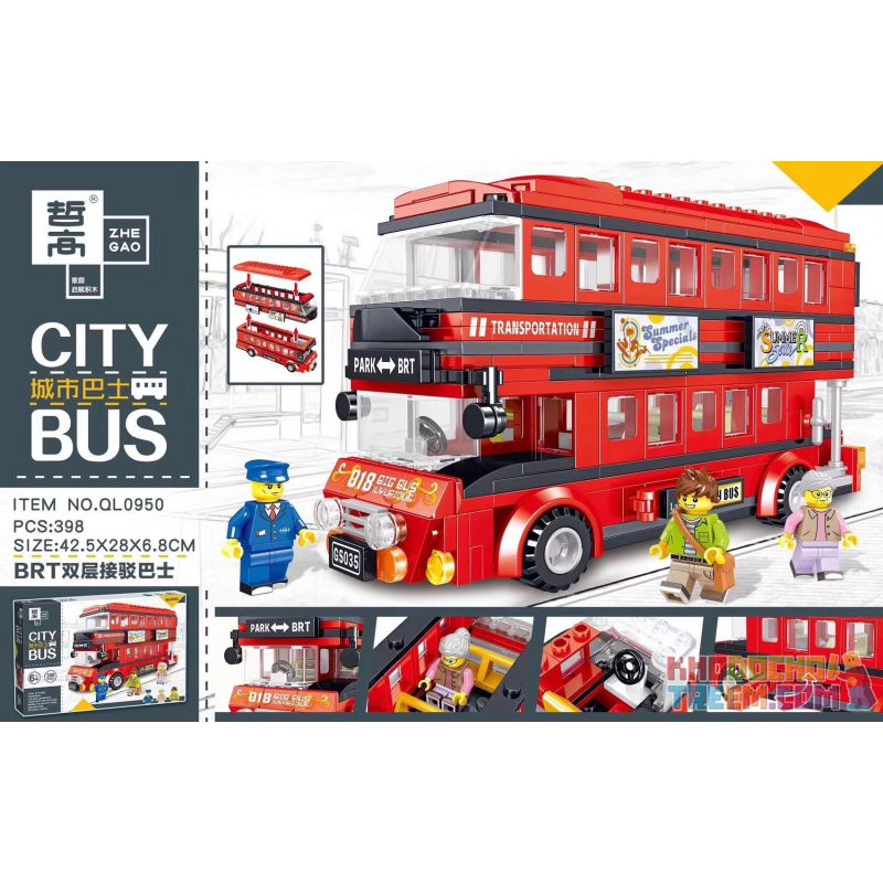 JUN DA LONG TOYS JDLT 9561 ZHEGAO QL0950 0950 non Lego XE BUÝT HAI TẦNG BRT bộ đồ chơi xếp lắp ráp ghép mô hình City CITYBUS Thành Phố 398 khối