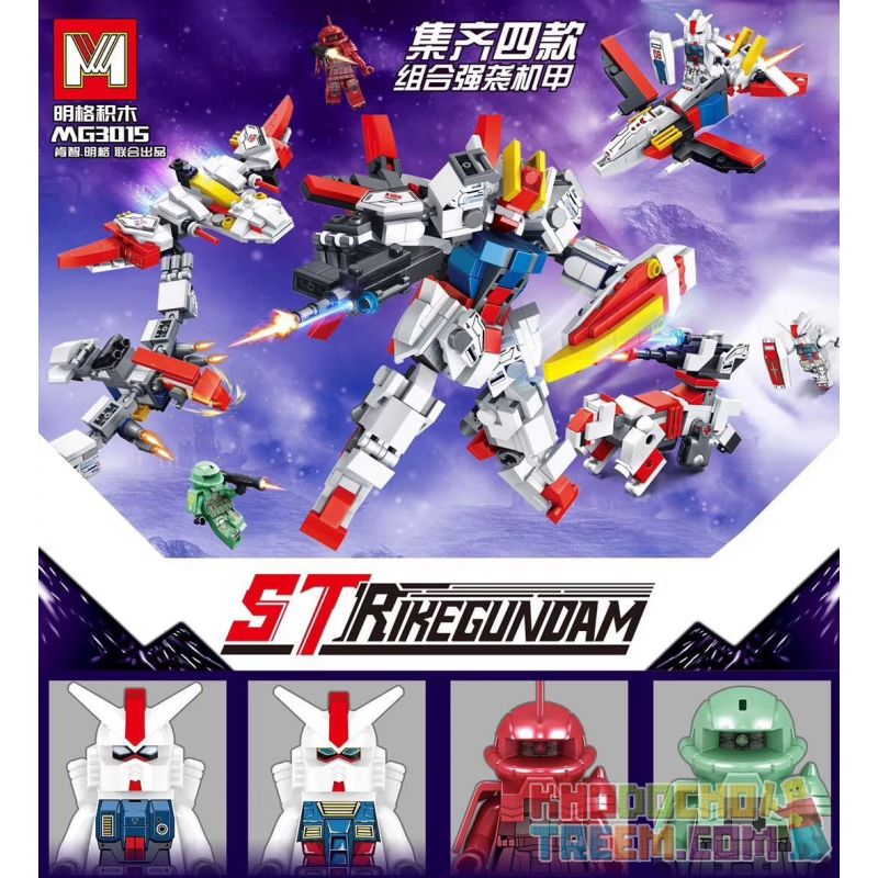 MINGER MG3015 3015 non Lego 4 KẾT HỢP GUNDAM DE ANGEL RED ZAKU-RED COMET GREEN ZAKU-MASS PRODUCTION bộ đồ chơi xếp lắp ráp ghép mô hình STRIKE GUNDAM Đại Chiến Gundam 455 khối