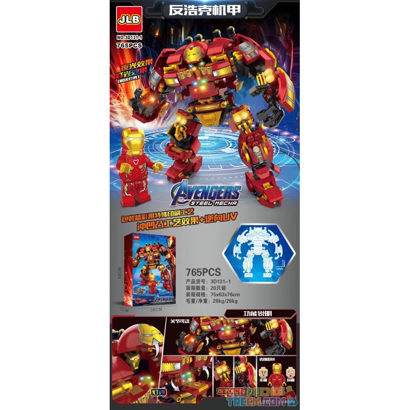 JLB 3D131-1 non Lego MÁY CHỐNG HẮC bộ đồ chơi xếp lắp ráp ghép mô hình Super Heroes AVENGERS STEEL MECHA Siêu Nhân Anh Hùng 765 khối