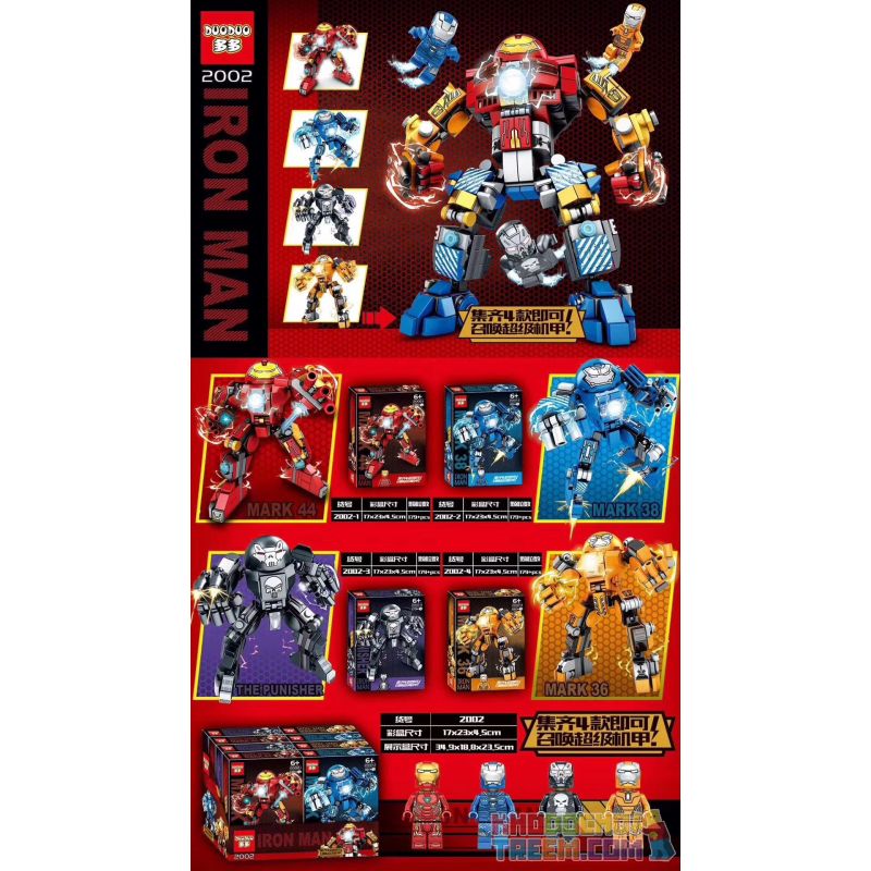 DOUDOU 2002-1 2002-2 2002-3 2002-4 non Lego SỰ KẾT HỢP GIỮA IRON MAN SUPER MECH 4 bộ đồ chơi xếp lắp ráp ghép mô hình Super Heroes Siêu Nhân Anh Hùng 716 khối