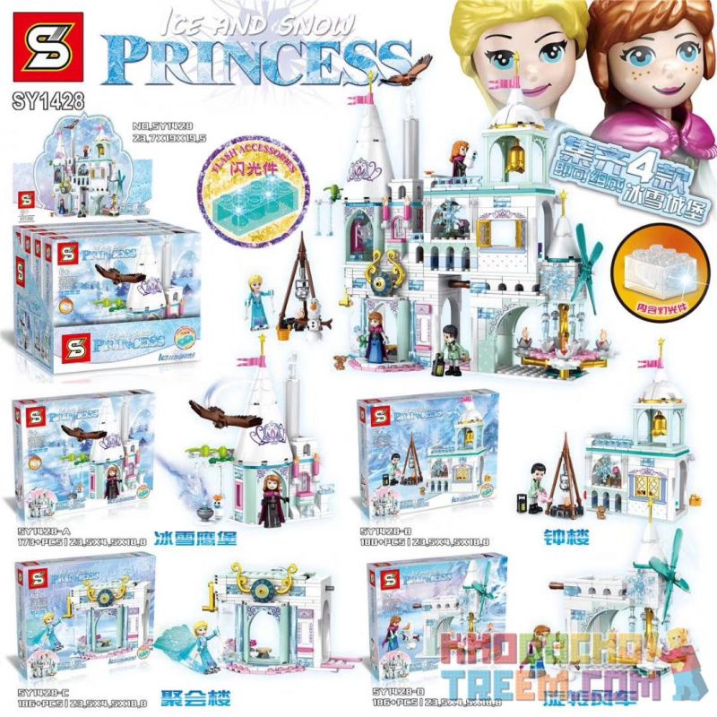 SHENG YUAN SY SY1428 1428 non Lego LÂU ĐÀI BĂNG VÀ TUYẾT 4 MÔ HÌNH ĐẠI BÀNG THÁP CHUÔNG TÒA NHÀ TIỆC TÙNG CỐI XAY GIÓ XOAY bộ đồ chơi xếp lắp ráp ghép mô hình Frozen ICE AND SNOW PRINCESS Nữ Hoàng Băng Giá 725 khối