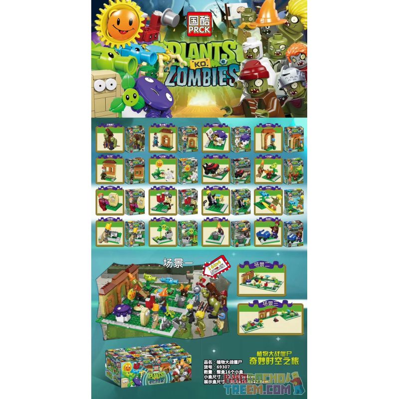 PRCK 69307 non Lego DU HÀNH THỜI GIAN TUYỆT VỜI 16 MẪU bộ đồ chơi xếp lắp ráp ghép mô hình Plants Vs Zombies PLANTS VS. ZOMBIES Hoa Quả Nổi Giận