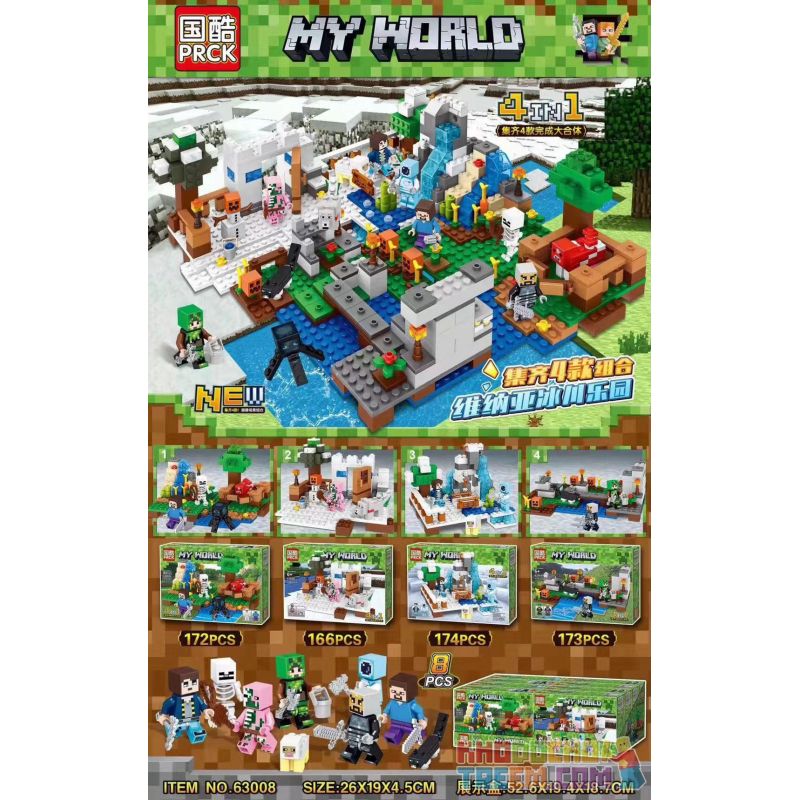 PRCK 63008 non Lego VINAYA GLACIER PARADISE 4 TỔ HỢP bộ đồ chơi xếp lắp ráp ghép mô hình Minecraft MY WORLD Game Xây Dựng 685 khối