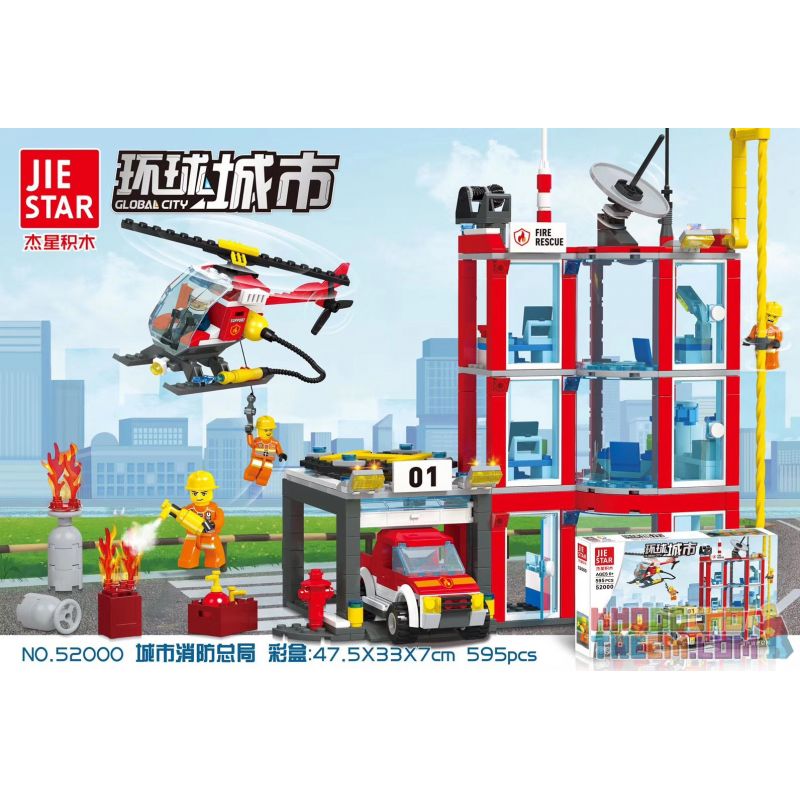 JIESTAR 52000 non Lego CỤC PHÒNG CHÁY CHỮA TP. bộ đồ chơi xếp lắp ráp ghép mô hình City GLOBAL CITY Thành Phố 595 khối