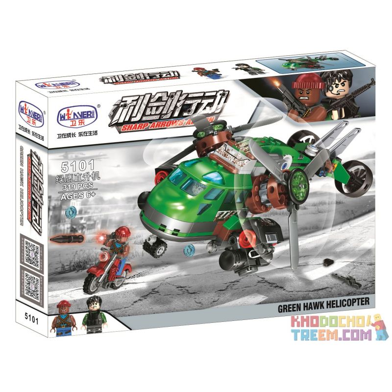 Winner 5101 non  TRỰC THĂNG GREEN EAGLE bộ đồ chơi xếp lắp ráp ghép mô hình Sharp Arrows Action SHARP ARROWS ACTION GREEN HAWK HELICOPTER Mũi Tên Nhọn 319 khối